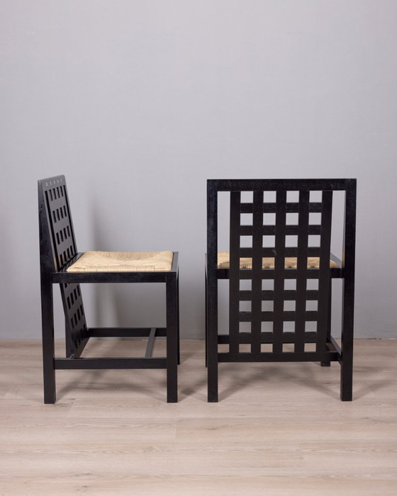 Image 1 of COPPIA DI SEDIE VINTAGE DEGLI ANNI '70, MODELLO D.S.3, DISEGNATE DA C.R. MACKINTOSH PER CASSINA