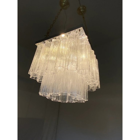 Image 1 of Plafonnier carré Spoutnik en verre de Murano transparent contemporain « Tronchi » de style Venini