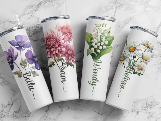 Image 1 of Personalized Birth Flower Tumbler, Custom Name Cup Birthday/Christmas/Mother's Day Gift for Her