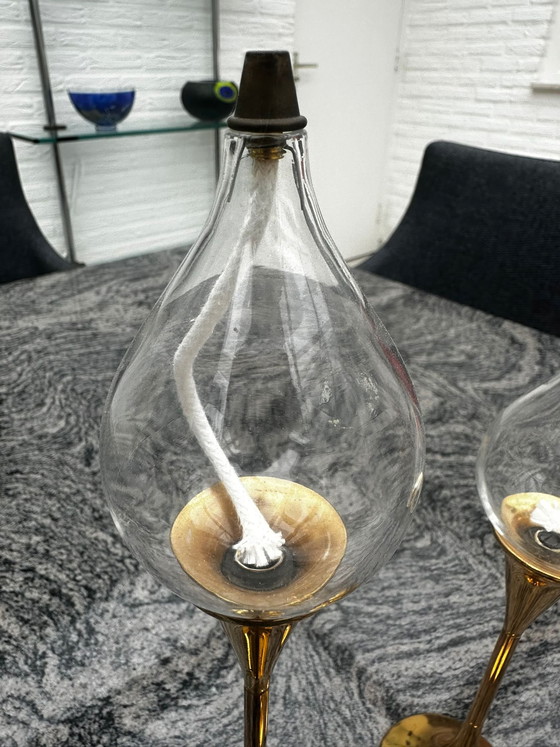 Image 1 of 3 lampes à pétrole en laiton Freddie Anderson 1970