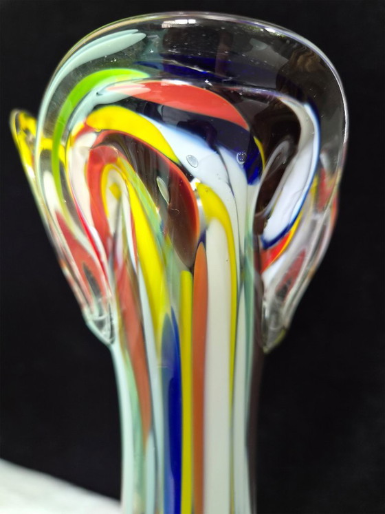 1x Mid-Century Murano-stijl Spatter Glass Vaas – Jaren 60/70 – 26 cm – Glaskunst (photo 4 of 11)
