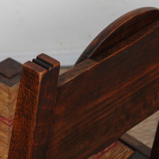 Image 1 of Juego de 6 sillas de madera maciza con asiento de paja, fabricación francesa, 1940.