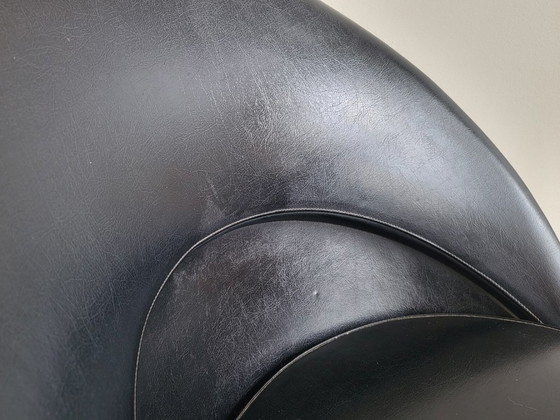 Image 1 of VINTAGE CONE CHAIR K1 BY VERNER PANTON 1950 BLACK FAUX LEATHER & STEEL