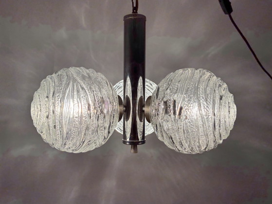 Vintage Pendant Lamp 3 Glass Spheres Fischer Leuchten – Chrome (photo 3 of 13)