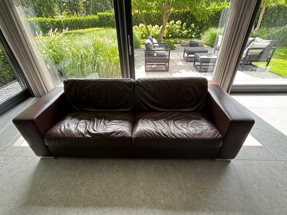Image 1 of Poltrona Frau Massimo 3-Sitzer Sofa aus Kalbsleder dunkelbraun