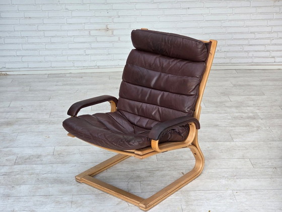 1970er, Dänischer Sessel von Georg Thams, Möbelleder, Bugholz. – Wood (photo 7 of 23)