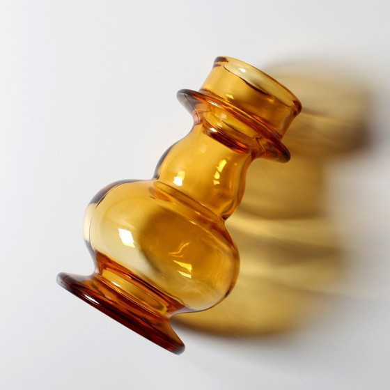 Image 1 of Mid-century Small Amber Honey Pressed Glass Vase / Italy / 1960s