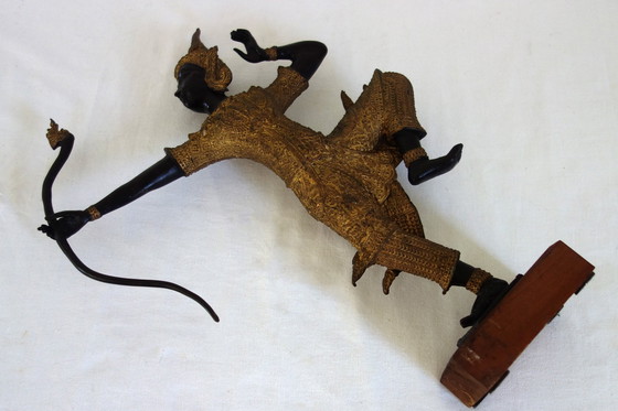 Image 1 of Gilded bronze and black statuette of Prince Rama, Thailand