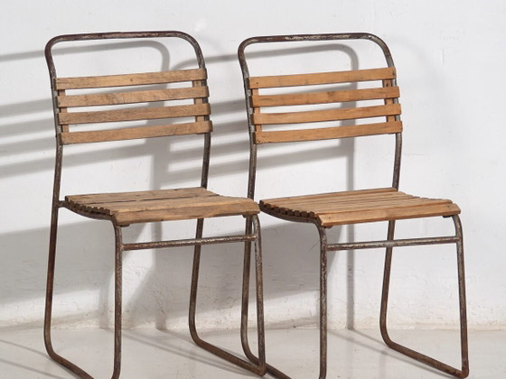 Antique garden chairs (c.1920). Set of 2 pieces #7 – Wood, Iron (photo 2 of 40)