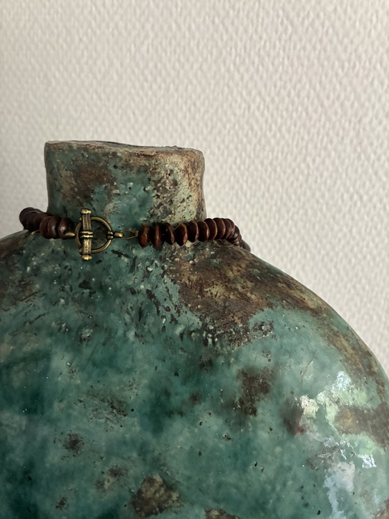 Image 1 of Collier neuf avec perles vintage marron et pompon, 59 cm