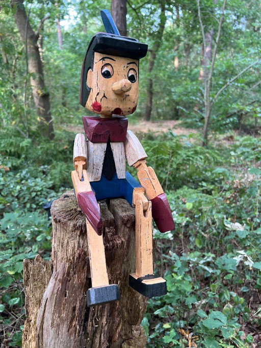 Pinocchio in legno fatto a mano – Statuetta colorata – 44 cm – decoratieve objecten, Wood