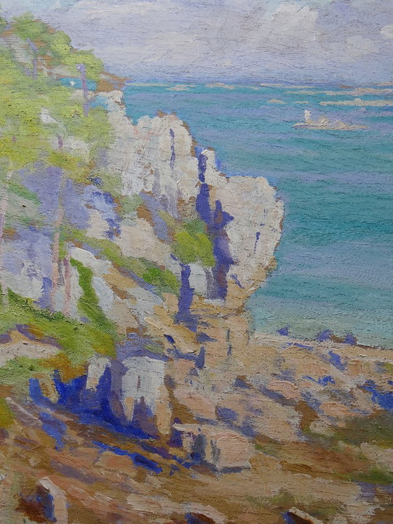 Image 1 of Large seascape with cliffs, oil on framed panel, by Paul Ruben (1882-1955)