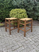 Houten barkrukken set riet vintage