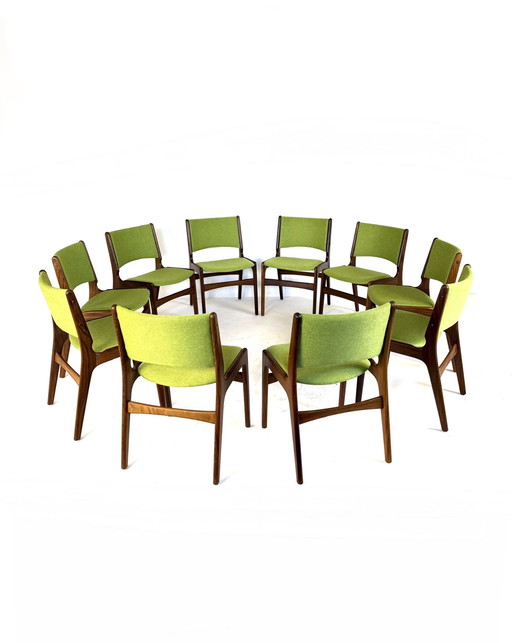 10x gerestaureerde eetkamerstoel model 89, Erik Buch ‘60