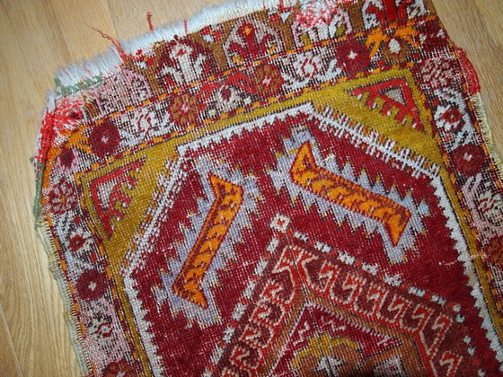 Image 1 of Handmade antique collectible Turkish Yastik rug 1.4' x 2.8' (44cm x 86cm) 1920s - 1C371