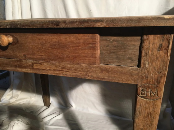 Eiken/populier bijzettafel met lade – Vintage (photo 6 of 14)