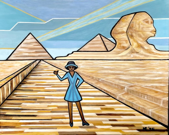 Image 1 of Beautiful series of 8 handmade paintings, theme ‘women and world buildings’.