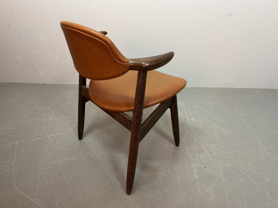 Image 1 of Mid-century Design Original Cognac Leatherette 'Cowhorn' Dining / Side Chair by Tijsseling for Hulmefa, The Netherlands 1970s. 