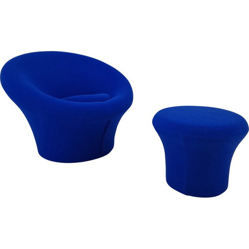 Poltrona vintage con pouf in tessuto di lana Kvadrat di Pierre Paulin per Artifort, 1960