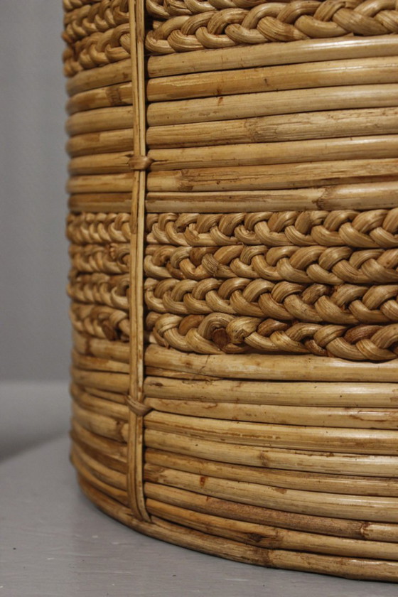 Image 1 of Coppia di grandi fioriere vintage in rattan e ottone disegnate da Gabriella Crespi negli anni '60