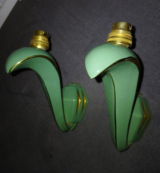 Image 1 of Pair of green ceramic wall sconces from the 1950s/60s