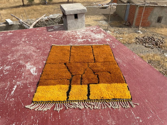 Moroccan Beni Ourain Berber Rug, Rust Orange & Mustard Yellow, Natural Wool, 230 × 210 cm, Rugs & carpets (photo 5 of 8)