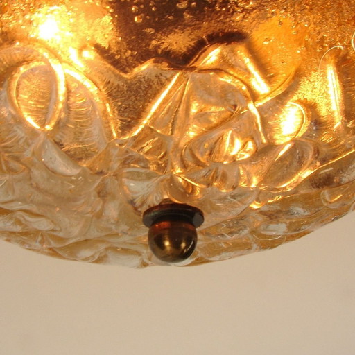 Plafonnier Mavros « Bella » | Design grec | Verre ambré à poudre d'or | Années 1970