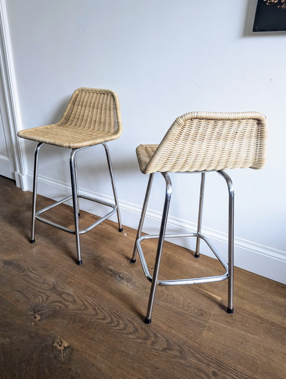 Image 1 of Sgabelli da bar Rohe Noordwolde in canna vintage 2x