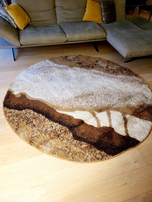 Vintage Round Carpet, Desso, Design 1970s, Holland, Size 200 Cm, Pure New Wool