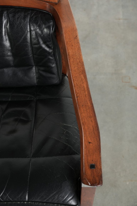 Image 1 of Ensemble de 4 chaises de salle à manger de luxe en cuir noir, design Art déco, par Schuitema