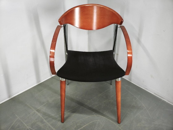 Paco Capdell Set aus acht spanischen Esszimmerstühlen aus Chrom, Holz und Samt – Wood (photo 11 of 21)