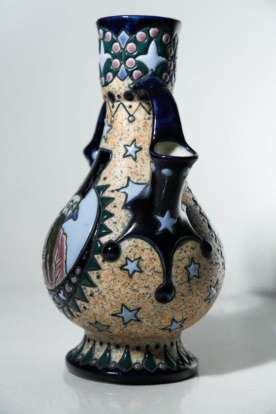 Antique Amphora Czechoslovakia Vase Dignitary Portrait Double Handles Art Deco – Ceramic (photo 5 of 16)