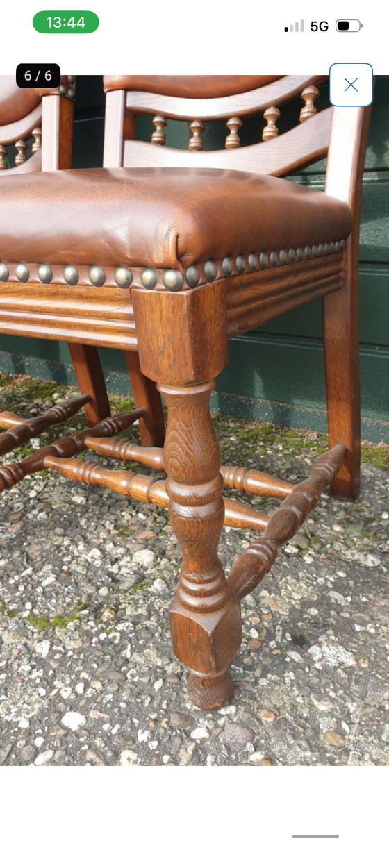 Image 1 of 6 klassiek eiken eetkamer stoelen leder 