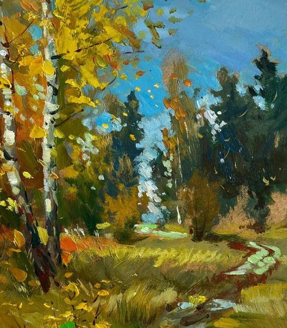 Image 1 of Original Oil Painting Autumn Forest Landscape Breath of the autumn forest