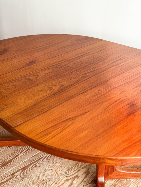 Image 1 of Mid Century Scandinavian Round Teak Dining Table with Extensions