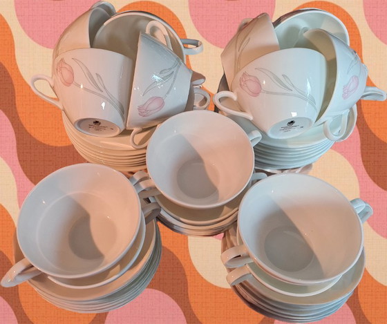 Image 1 of Tapio Wirkkala design 14x Bone Ch. W. porselein vaatwasmachine bestendige set koffie| thee Tryst van Wedgwoo