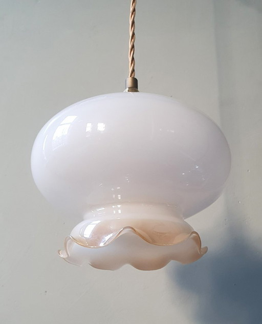Vintage Glass Pendant Lamp - Decorative Rim - Pearlescent Effect. – hanglampen, Metal (photo 2 of 13)