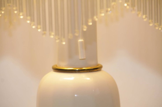 Image 1 of Tafellamp met glazen kap, opaalglas en glazen kralen, 55 cm, vintage jaren 70