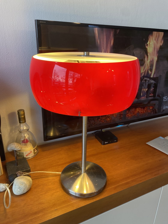 Image 1 of Red table lamp, dimmable, red and white glass