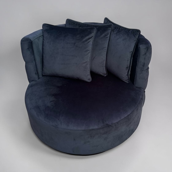 Image 1 of Luxe Zwarte Fluweel Draaidauteuil met Kussens