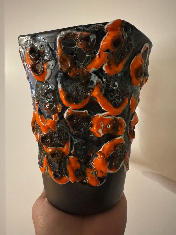Orangene Fat Lava Vase 60er Jahre, Vasen, Keramik, Schwarz (Foto 10 von 15)