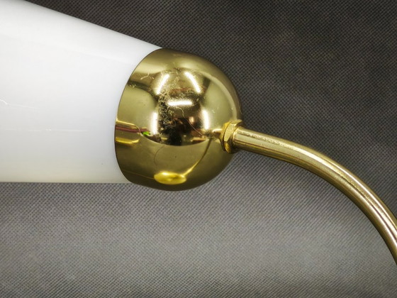 Image 1 of Paar Opalglas-Wandlampen aus Messing von Kamenický Šenov, 1970er Jahre