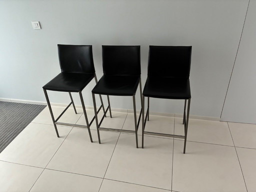 3x Zanotta Lio tabouret de bar - cuir noir