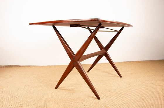 Image 1 of Tavolo scandinavo vintage, alto e basso, in teak di Frederik Kayser per Gustav Bahus, Norvegia, 1960.