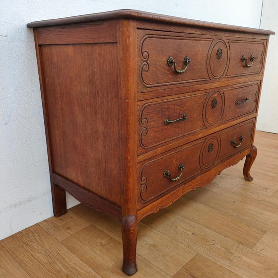 Wooden Chest of Drawers, Bathroom Cabinet with Three Drawers, Metal, Brown, Vintage (photo 7 of 12)