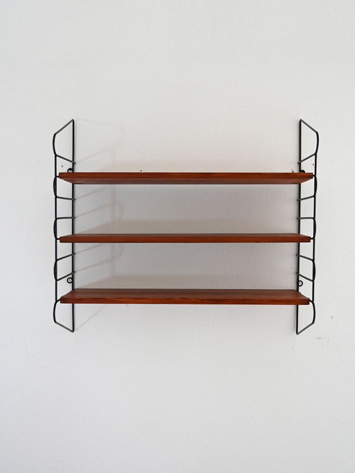 1960s Scandinavian Wall Shelf "hylla" in Mahogany and Metal
