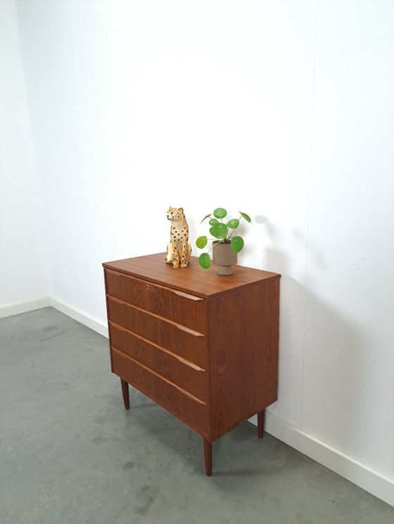 Image 1 of Danish teak chest of drawers with 4 drawers