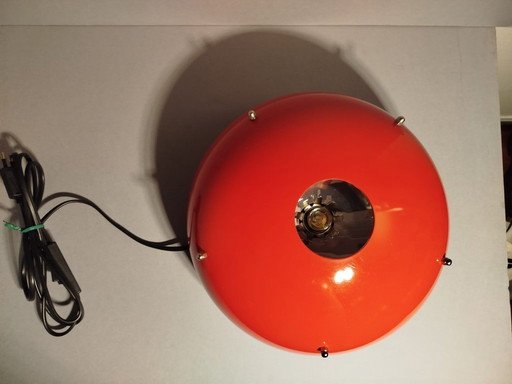 Lampada da tavolo in Plastica Rosso e argento, made in Italy Diametro 28 cm alto 14 cm