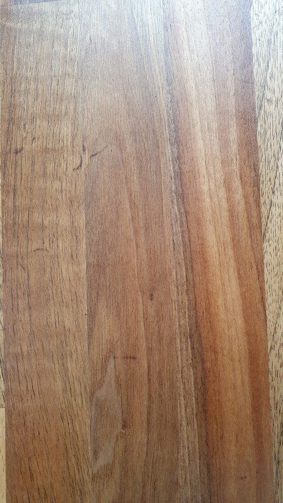 Image 1 of Round mixed wood table 100cm cast iron base Pedrali
