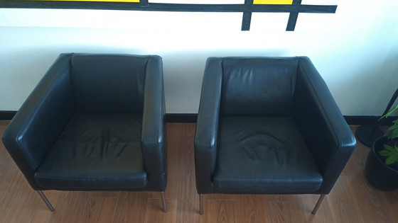 Image 1 of 2x Leather Vintage Ikea Klappsta cube chairs